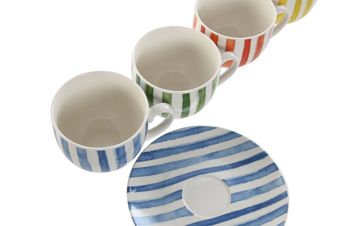 DKD Home Decor Taza Mediterraneo Set de 6 Unidades Coral, Amarillo, Verde, Azul 8.7 x 6.8 x 11 cm Porcelana
