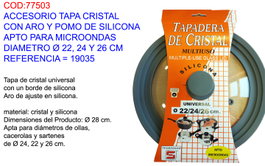Accesorio Tapa Cristal Silicona 22/24/26cm Apta Microondas de 380g