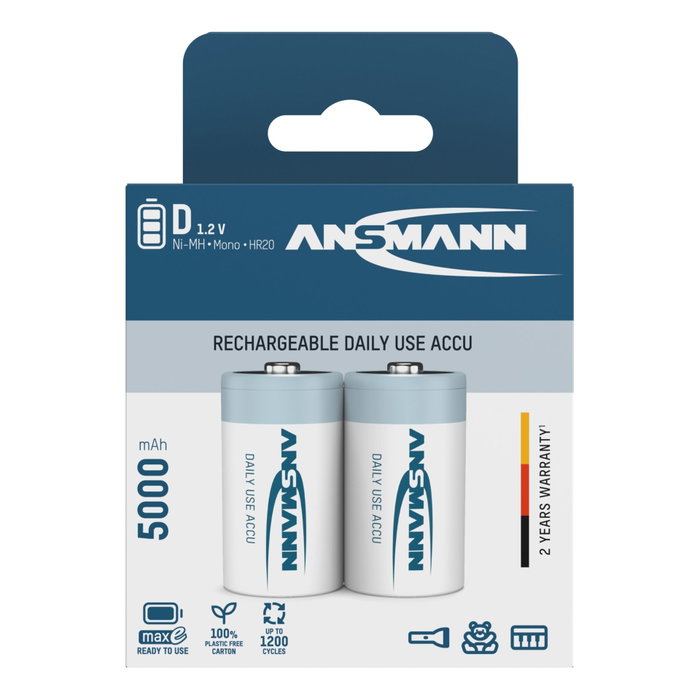 Ansmann maxE Pilas Recargables Mono D 5000 mAh (Pack de 2) Ansmann maxE Pilas Recargables Mono D 5000 mAh (Pack de 2)