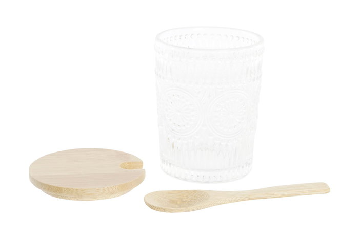DKD Home Decor Set de 3 Azucareros de Cristal y Bambú 300ml