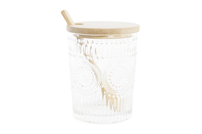 DKD Home Decor Set de 3 Azucareros de Cristal y Bambú 300ml