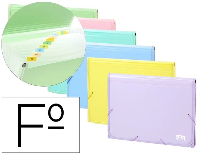 Carchivo Carpeta Clasificadora Acordeón Polipropileno Soft 13 Departamentos Folio Colores Surtidos Pack 12 Unidades