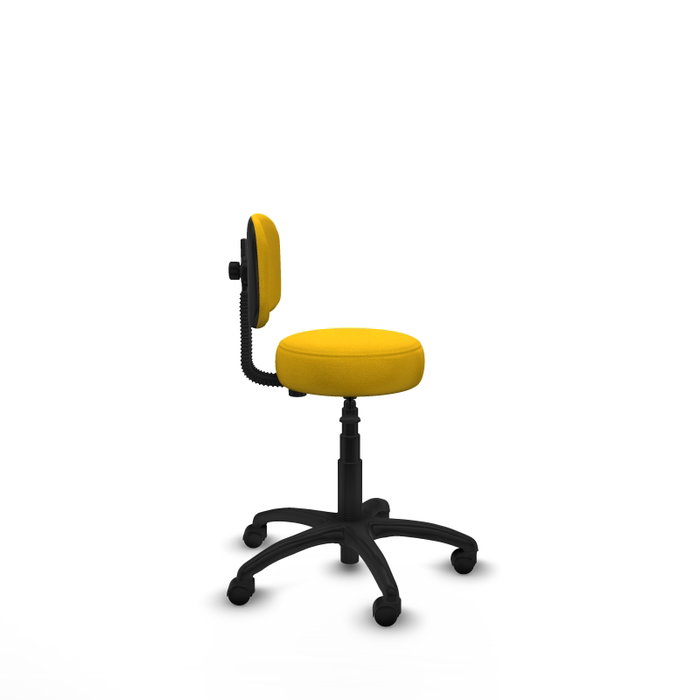 Silla de oficina Llanos con mecanismo Contacto lama tapizada con Tela color Amarillo. Equipada con Base poliamida negra, Sin brazos y Ruedas de nailon 50 mm