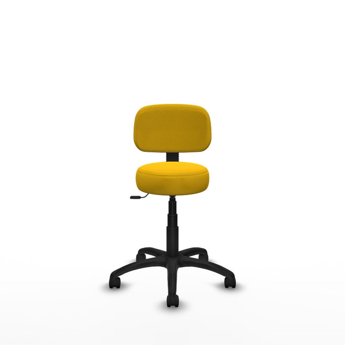 Silla de oficina Llanos con mecanismo Contacto lama tapizada con Tela color Amarillo. Equipada con Base poliamida negra, Sin brazos y Ruedas de nailon 50 mm