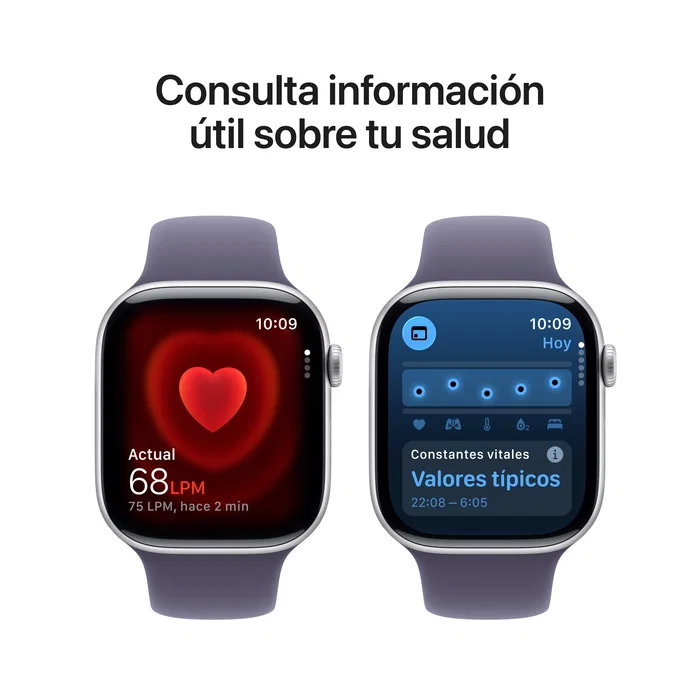 Apple Watch Series 11 46mm GPS + Cellular Aluminio Plata con Correa Deportiva Niebla Púrpura M/L
