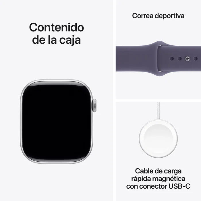 Apple Watch Series 11 46mm GPS + Cellular Aluminio Plata con Correa Deportiva Niebla Púrpura M/L