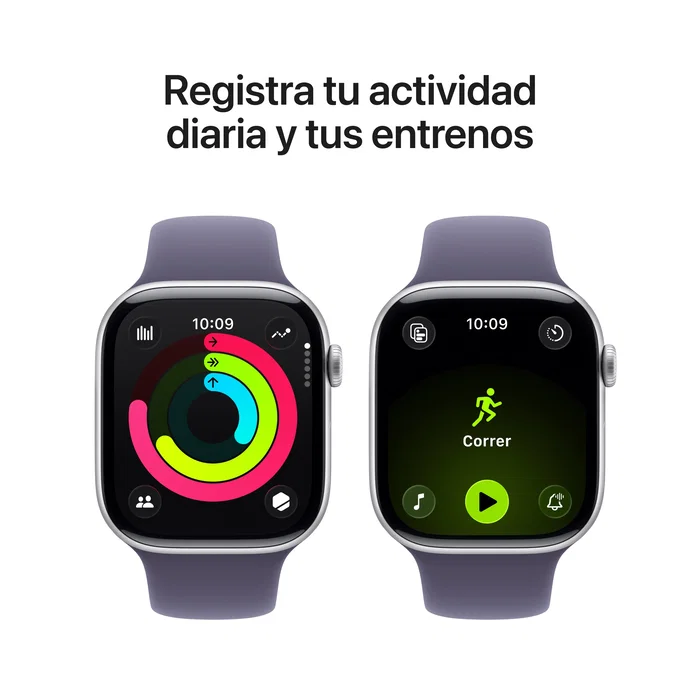 Apple Watch Series 11 46mm GPS + Cellular Aluminio Plata con Correa Deportiva Niebla Púrpura M/L