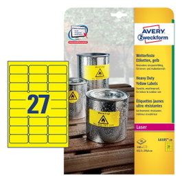 AVERY Zweckform Etiquetas de poliéster amarillas para impresora láser 63,5 x 29,6 mm