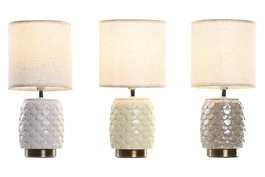 DKD Home Decor Lámpara Sobremesa Beige Blanco Cerámica Poliéster Metal 16 x 33 x 16 cm