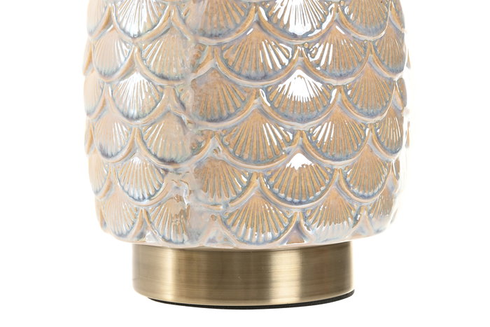 DKD Home Decor Lámpara Sobremesa Beige Blanco Cerámica Poliéster Metal 16 x 33 x 16 cm