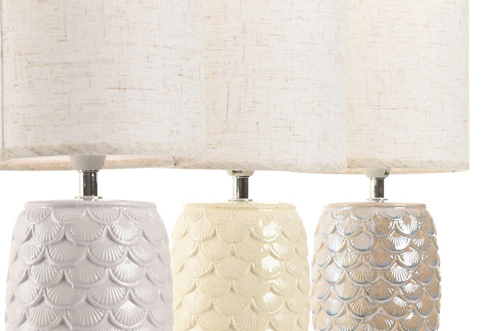 DKD Home Decor Lámpara Sobremesa Beige Blanco Cerámica Poliéster Metal 16 x 33 x 16 cm