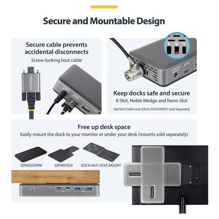 Startech Base Dock de Portátil USB-C 3.2 Gen 2 con Puerto HDMI, 2 x DisplayPort, 1Gbe Ethernet, Adaptador de Corriente Reino Unido/Europa