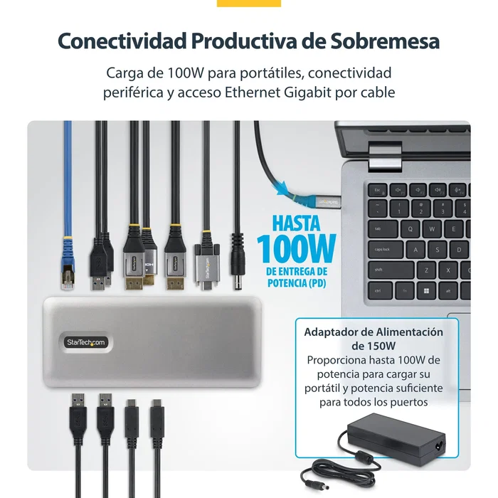 StarTech.com Docking Station USB-C para 3 Monitores 4K con PD 100W Gris StarTech.com Docking Station USB-C para 3 Monitores 4K con PD 100W Gris