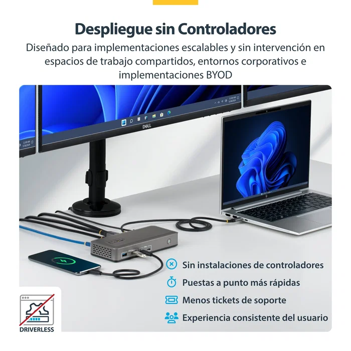 StarTech.com Docking Station USB-C para 3 Monitores 4K con PD 100W Gris StarTech.com Docking Station USB-C para 3 Monitores 4K con PD 100W Gris