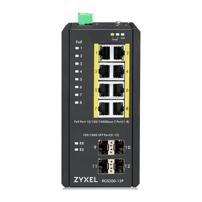 Zyxel RGS200-12P Switch Industrial Gestionado L2 con 8 Puertos PoE+ y 4 SFP Zyxel RGS200-12P Switch Industrial Gestionado L2 con 8 Puertos PoE+ y 4 SFP