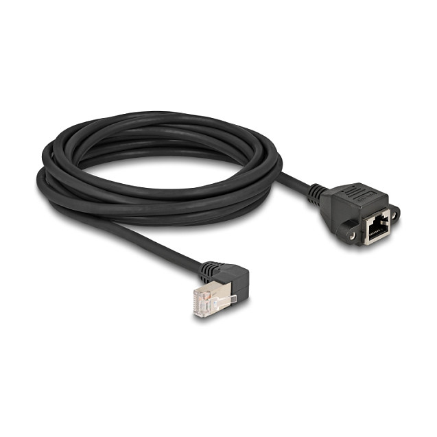 DeLOCK Cable de extensión de red Cat.6a S/FTP RJ45 90° a RJ45 hembra 5 m negro