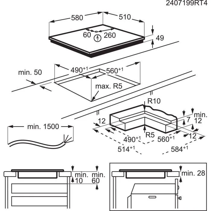 Electrolux EIV66453I Placa de Inducción 58 x 51 cm, 4 Zonas con Zona Flex, 4 Fuegos