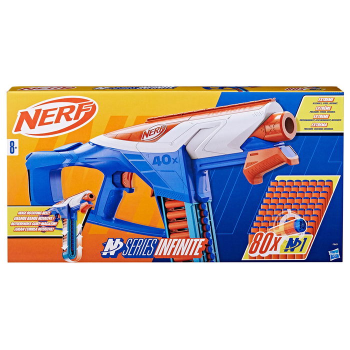 Hasbro Nerf N Series Infinite F8631 Pistola de Dardos con Mega Cinturón para 40 Dardos