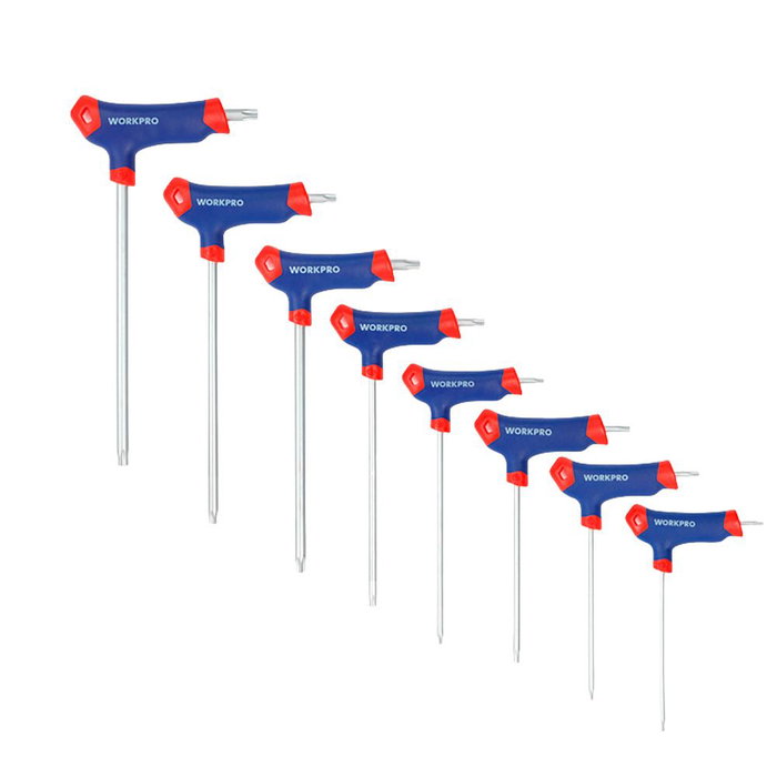 Workpro Juego de 8 Llaves Torx en T, T10 T15 T20 T25 T30 T40 T45 T50, Acero Cromo Vanadio, Mango Ergonómico Antideslizante