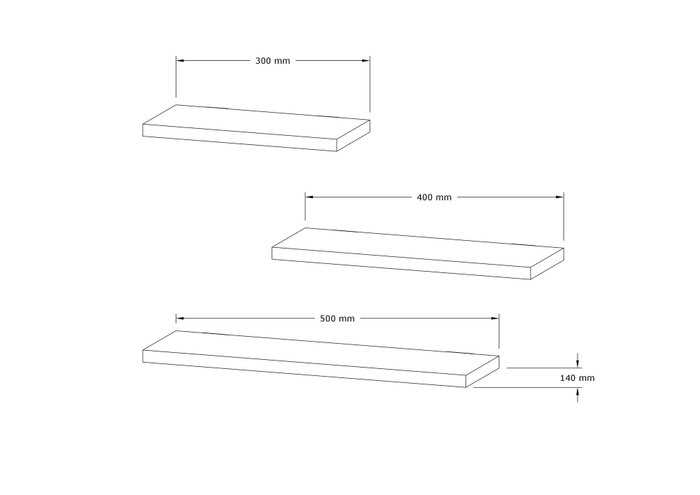 Hanah Home Estantería de Pared Leila - Blanco, Tablero de Partículas Recubierto de Melamina, 30x14x2cm, 40x14x2cm, 50x14x2cm