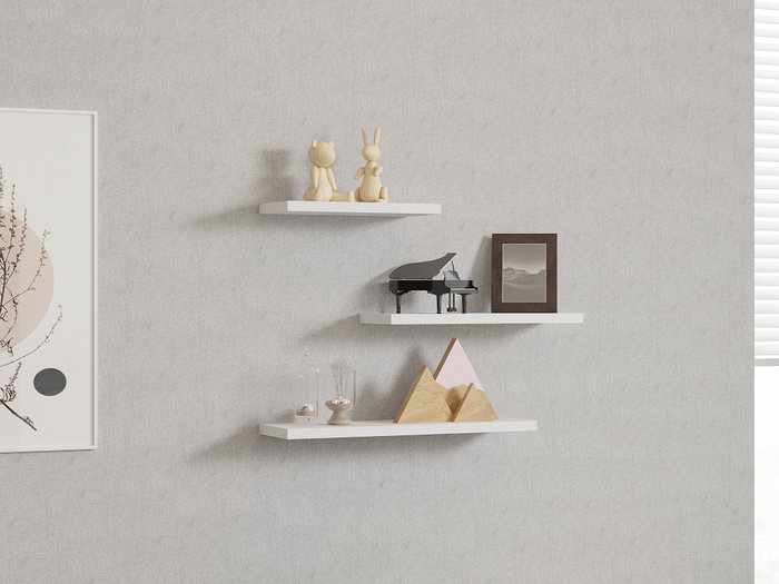 Hanah Home Estantería de Pared Leila - Blanco, Tablero de Partículas Recubierto de Melamina, 30x14x2cm, 40x14x2cm, 50x14x2cm