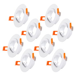Pack 8 Aro Foco Downlight Basculante Circular Aluminio Blanco 93mm