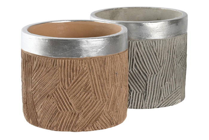 DKD Home Decor Set de 2 Maceteros de Cemento Bicolor Surtidos 17x17x15 cm