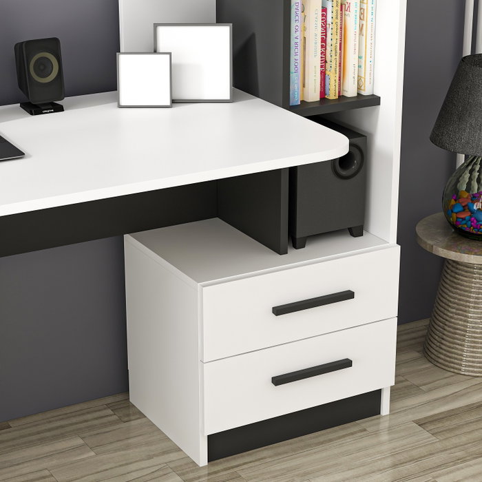 Hanah Home Mesa de Estudio Alaska Blanco y Negro con Cajones y Estantes, 120x74x60 cm Hanah Home Mesa de Estudio Alaska Blanco y Negro con Cajones y Estantes, 120x74x60 cm