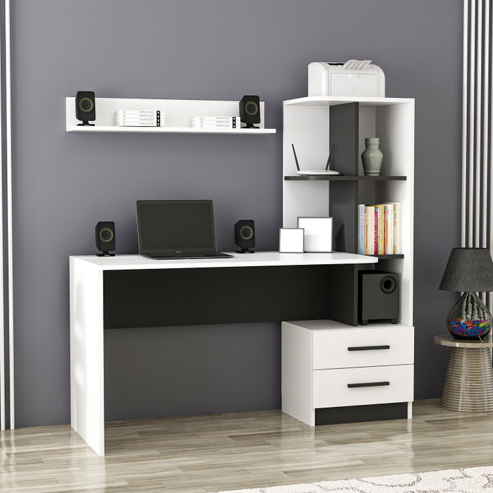 Hanah Home Mesa de Estudio Alaska Blanco y Negro con Cajones y Estantes, 120x74x60 cm Hanah Home Mesa de Estudio Alaska Blanco y Negro con Cajones y Estantes, 120x74x60 cm