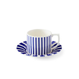 Spode Steccato Taza de té con plato, juego de 4 unidades, 290 ml, apta microondas y lavavajillas, hecha en Inglaterra
