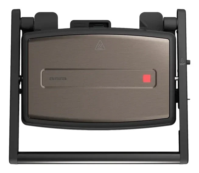 Aiwa ASM-1500G Sandwichera Grill 1500W, Placas Antiadherentes Desmontables, Color Plata/Negro, Acero Inoxidable, Termostato