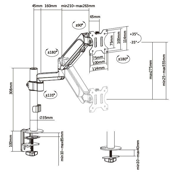 Equip Soporte de Monitor para Mesa con Abrazadera VESA 75x75 / 100x100, Pantalla 13" a 32", Ajuste de Inclinación -35° a 35°, Negro