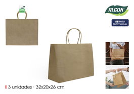 Algon Set 3 Bolsas Papel Kraft 32 cm x 20 cm x 26 cm (24 Unidades)