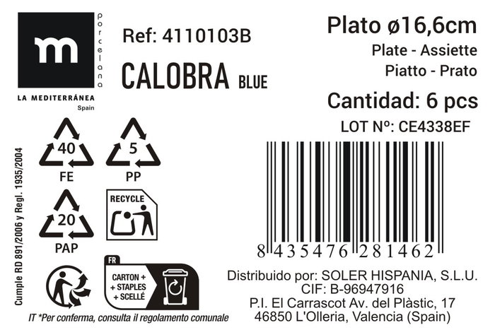La Mediterranea Plato de Postre Calobra Azul ø16.6cm