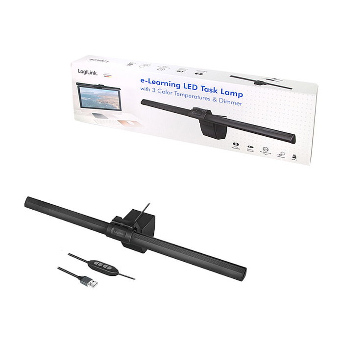 LogiLink Barra de Luz LED USB para Lectura Electrónica en Pantalla, Negro