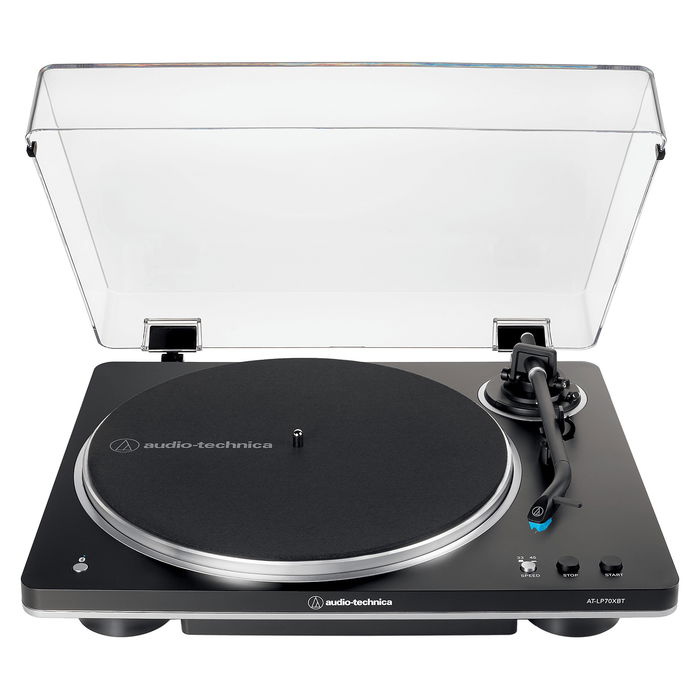 Audio-Technica AT-LP70XBTBS Tocadiscos Automático con Bluetooth, Tracción por Correa, 33 1/3 y 45 RPM, Color Negro/Plata, Incluye Fono-Preamplificador Integrado