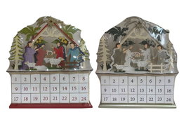 DKD Home Decor Calendario de Adviento de Madera con LED, Set de 2 unidades surtidas