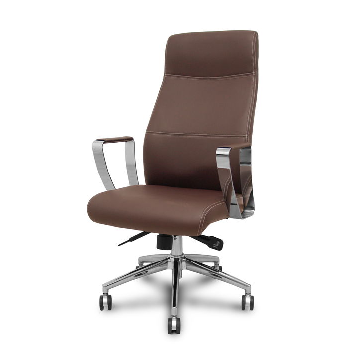 Sillón Ergo540 con mecanismo Sincro tapizada con Similpiel color Marrón. Equipado con Base cromada, Brazos fijos y Ruedas de nailon de 60mm Sillón Ergo540 con mecanismo Sincro tapizada con Similpiel color Marrón. Equipado con Base cromada, Brazos fijos y Ruedas de nailon de 60mm