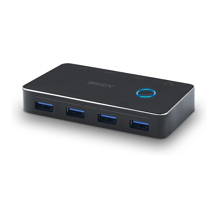 LINDY Conmutador de Comparticion USB 3.0 (2:4) 43387, Tipo C, 6 Puertos, 5 Gbit/s, Negro