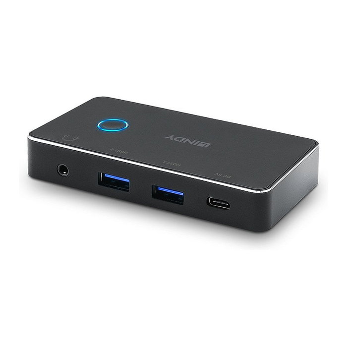 LINDY Conmutador de Comparticion USB 3.0 (2:4) 43387, Tipo C, 6 Puertos, 5 Gbit/s, Negro