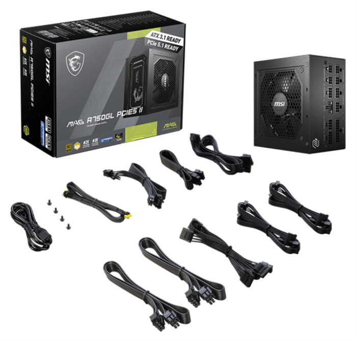 MSI MAG A750GL PCIE5 II Fuente de Alimentación 750W 80 PLUS Gold ATX Negro MSI MAG A750GL PCIE5 II Fuente de Alimentación 750W 80 PLUS Gold ATX Negro