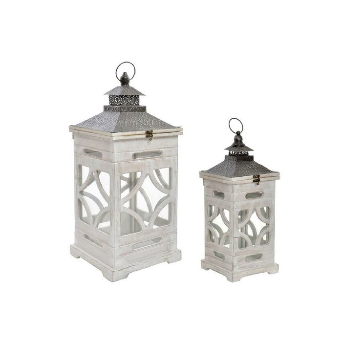 DKD Home Decor Set de 2 Farolas de Abeto y Cristal Envejecido DKD Home Decor Set de 2 Farolas de Abeto y Cristal Envejecido