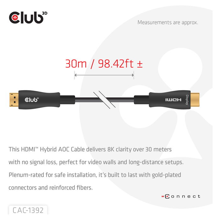 Club3D CAC-1392 HDMI 2.1 A-A 30m 8K60Hz UHD HDR eARC