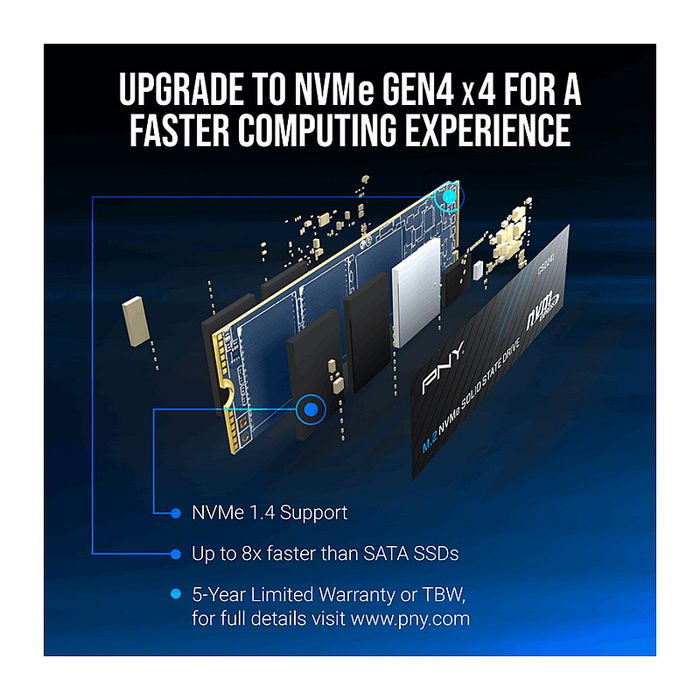 PNY CS2241 Disco SSD interno M.2 NVMe PCIe Gen4 1TB 2280, alto rendimiento, para juegos y PC