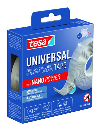 TESA Cinta Adhesiva Doble Cara Nano Power Transparente 3 m x 30 mm TESA Cinta Adhesiva Doble Cara Nano Power Transparente 3 m x 30 mm
