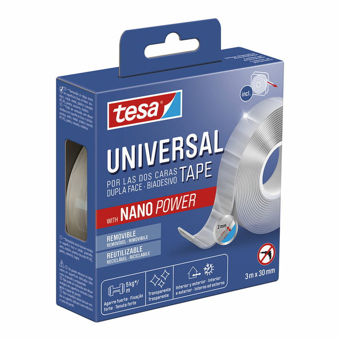 TESA Cinta Adhesiva Doble Cara Nano Power Transparente 3 m x 30 mm TESA Cinta Adhesiva Doble Cara Nano Power Transparente 3 m x 30 mm