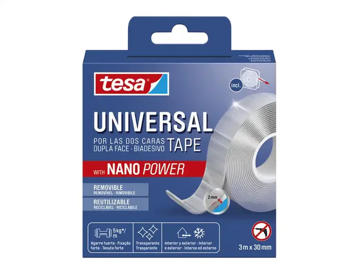 TESA Cinta Adhesiva Doble Cara Nano Power Transparente 3 m x 30 mm TESA Cinta Adhesiva Doble Cara Nano Power Transparente 3 m x 30 mm