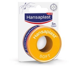 Hansaplast ESPARADRAPO SOFT 5 m x 2,5 cm, Hipoalergénico para Piel Sensible, 1 unidad