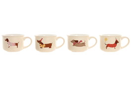 DKD Home Decor Mug Porcelana Multicolor Beige Perro 9 x 6.6 x 12 cm (12 Unidades)