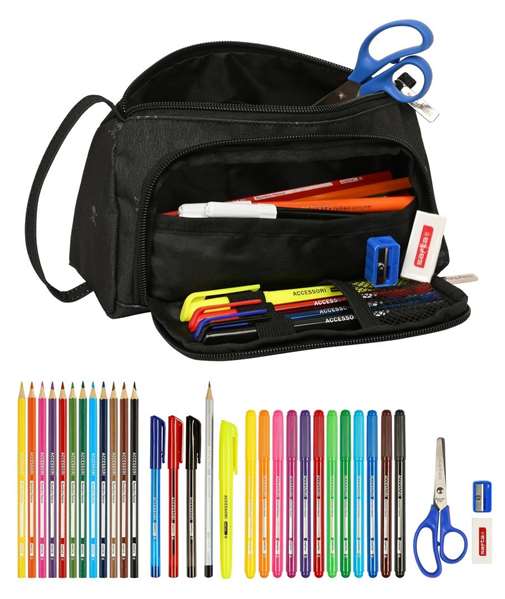Safta Bolso Escolar Portatodo California con Bolsillo Desplegable - Estuche Una Cremallera 85x200x110 mm